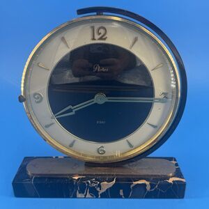 Vintage ARTCO Art Deco Swiveling Wind Up Desk Clock Marble Base Parts Restore